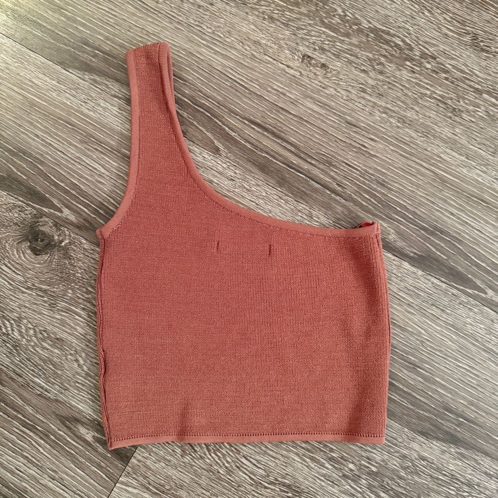 One-Shoulder Ribbed Crop Top - Rust - Picture 4 of 6